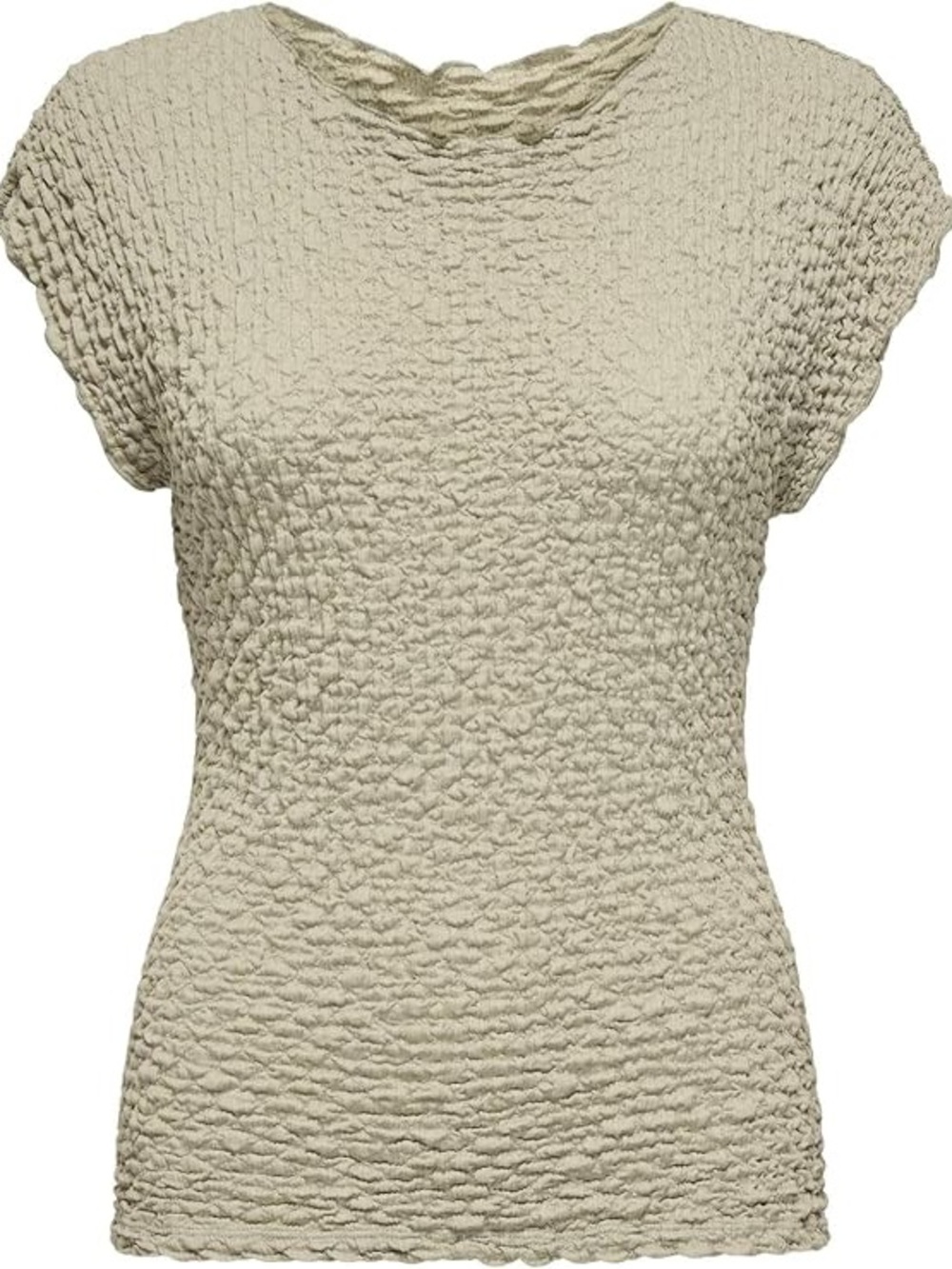NWOT ONLY ONLADALY Textured Beige Short Sleeve Plissé Crinkle Blouse XL